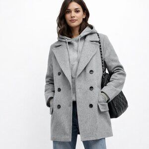 Banana Republic XXS Petite Classic Gray Wool Blend Pea Coat Double Breasted